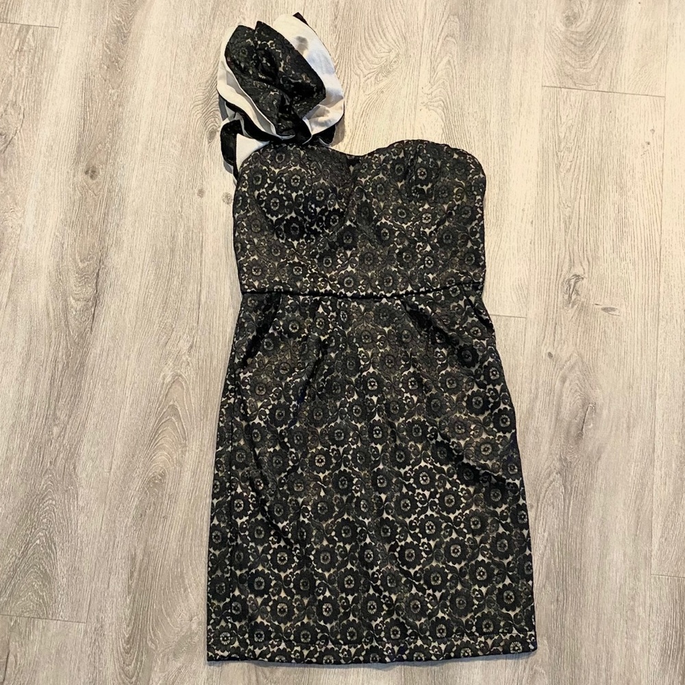 Black and Nude One Shoulder Dress